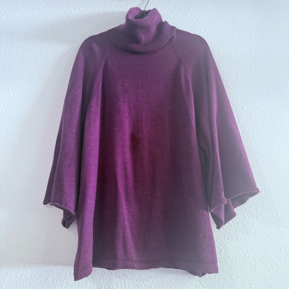 Eileen Fisher Turtle Neck Poncho 100% Merino Wool Tunic Sweater Size 1X‎